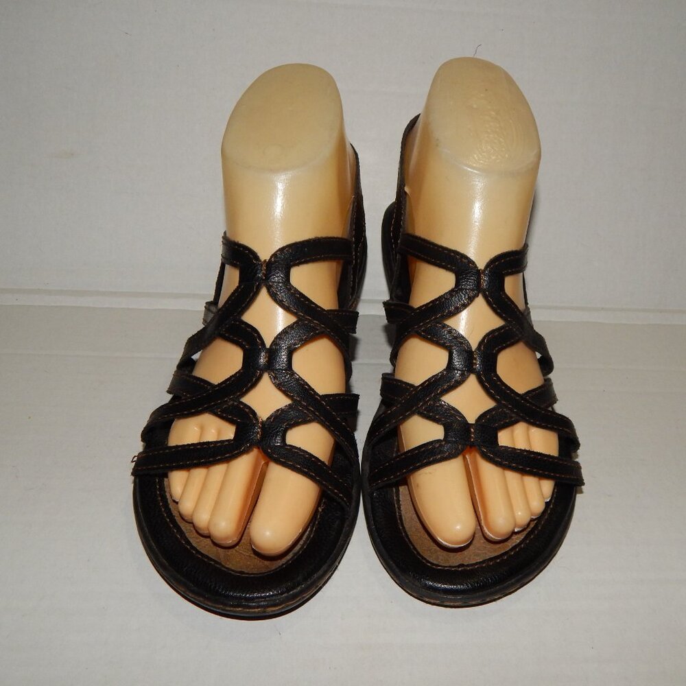 BOC 6M Black Strappy Sandals with Ankle Strap - Faux Leather - Picture 3 of 8